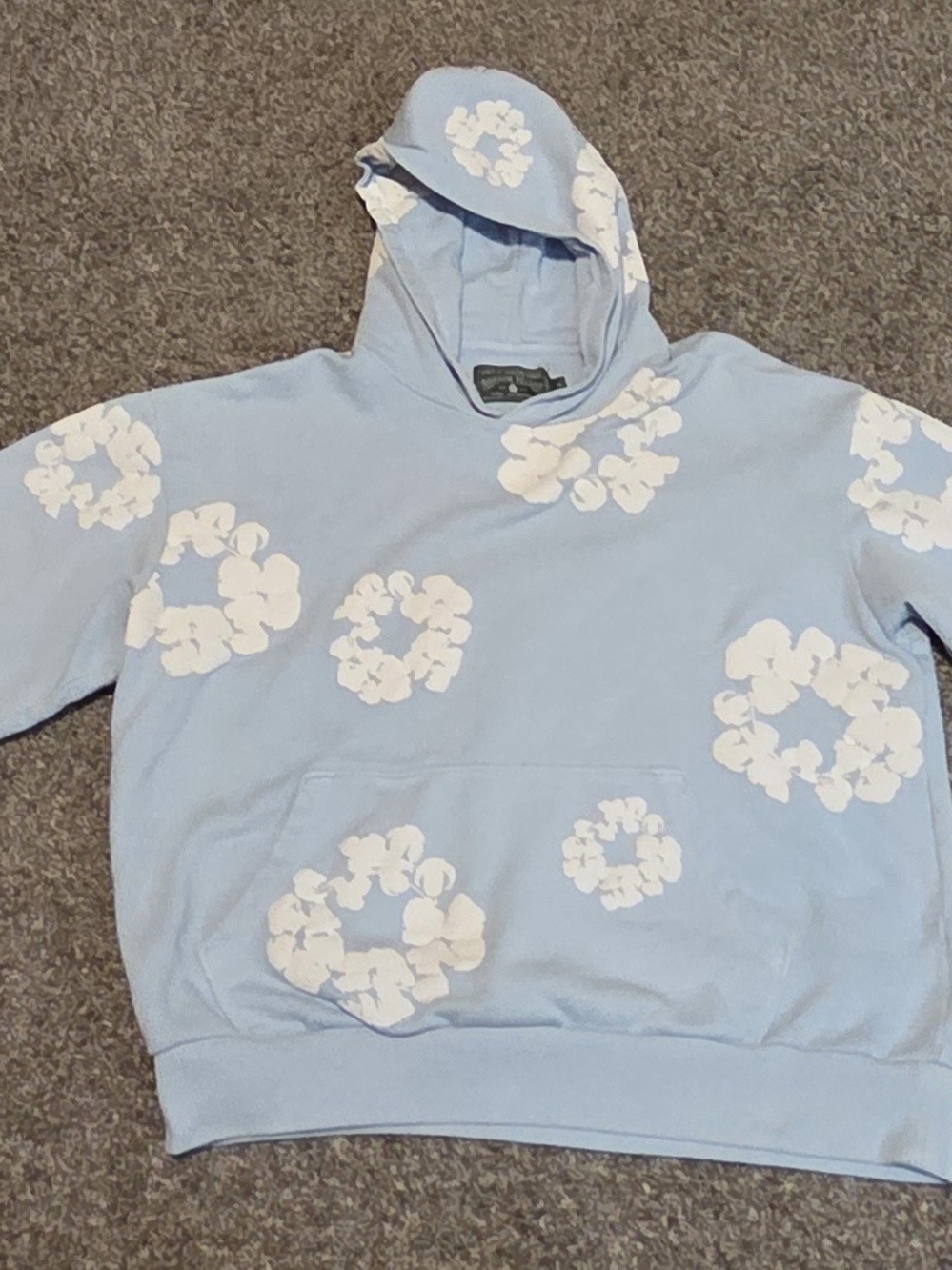 DENIM TEARS Blue/White Floral Pullover Hoodie Hooded Pockets Unisex Size Small S